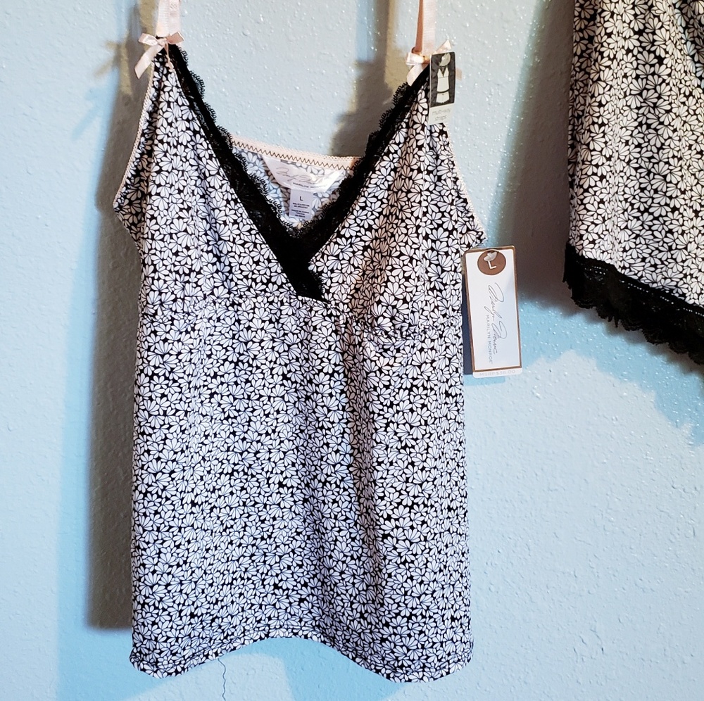 Black and White Floral Pajama Set Lingerie